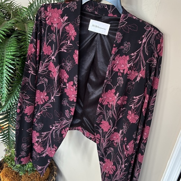 BCBGeneration Black & Pink Floral Draped Blazer Satin Lined Suit Jacket Office - Picture 3 of 13